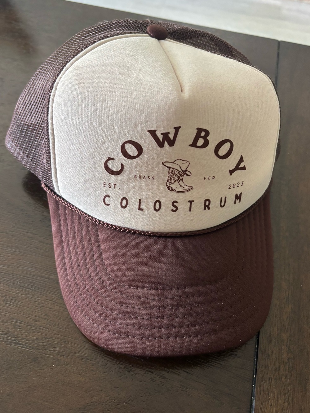 Cowboy Colostrum Trucker Hat — Tan & Brown